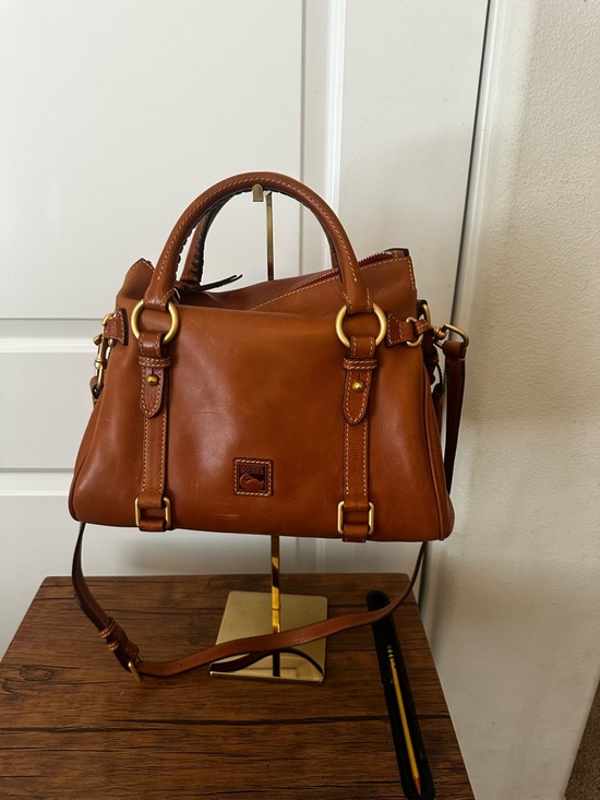 Dooney & Bourke Handbags - Dooney & Bourke Cognac Leather Satchel with Gold Hardware